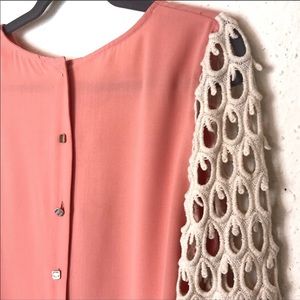 Ezra | Boho Peach Blouse Crochet Long Sleeve Large